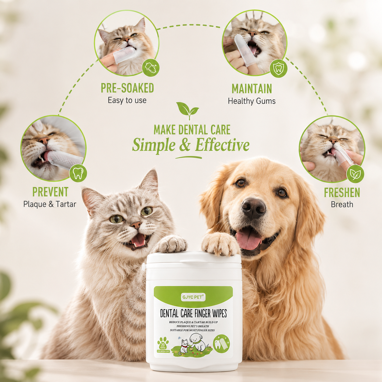 Dog & Cat Dental Wipes – Fresh Breath Oral Care Wipes for Daily Teeth Cleaning