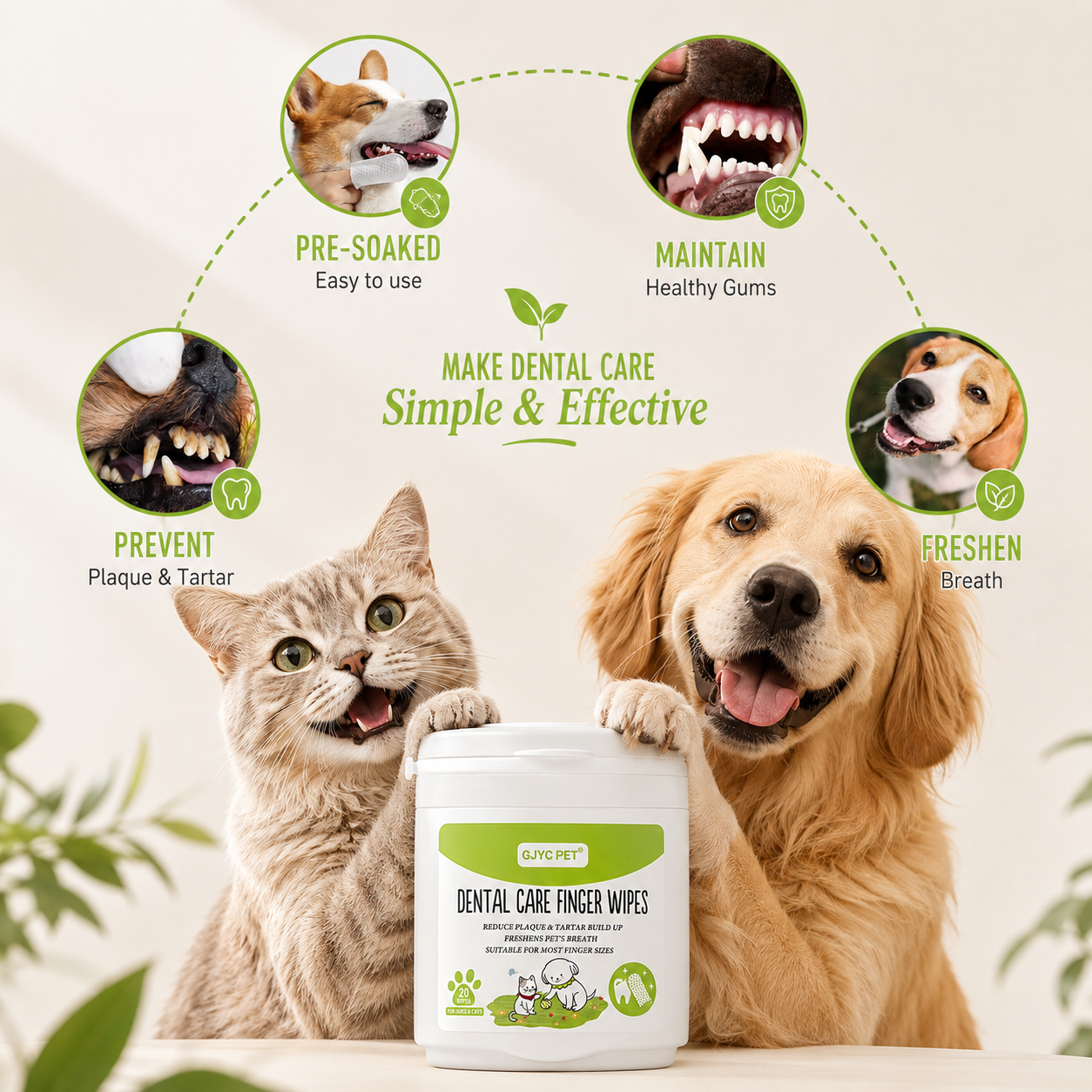 Dog & Cat Dental Wipes – Fresh Breath Oral Care Wipes for Daily Teeth Cleaning