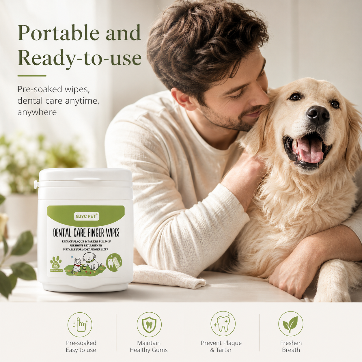 Dog & Cat Dental Wipes – Fresh Breath Oral Care Wipes for Daily Teeth Cleaning