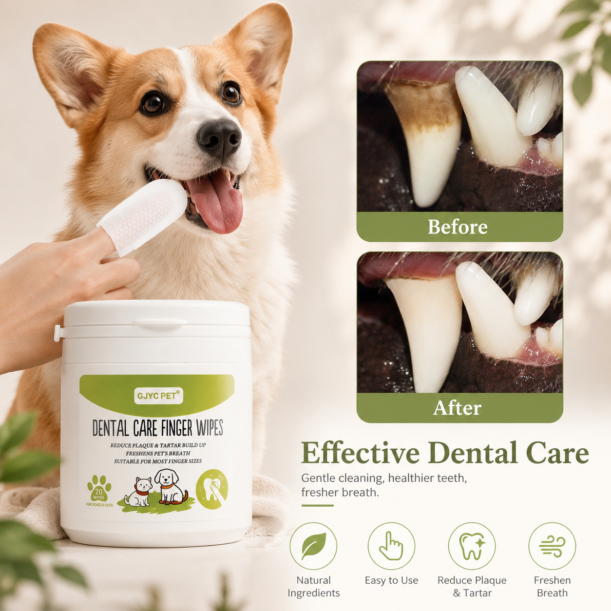 Dog & Cat Dental Wipes – Fresh Breath Oral Care Wipes for Daily Teeth Cleaning
