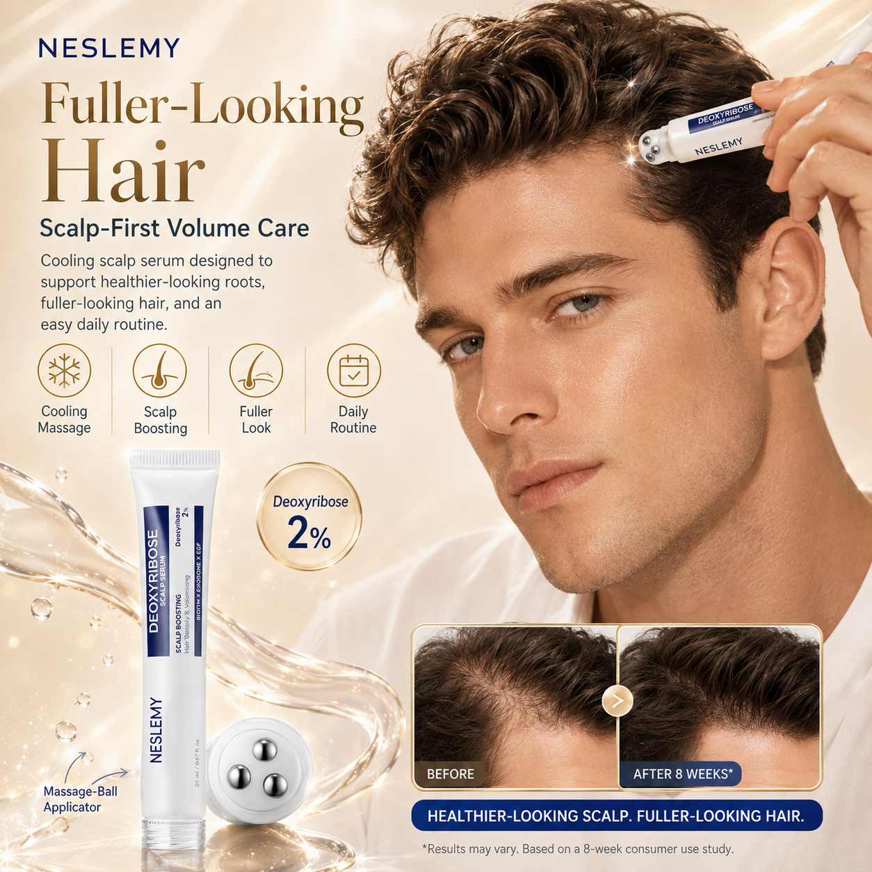 Deoxyribose Scalp Serum | For Fuller-Looking Hair & Scalp Strengthening Roll-On Serum | Deoxyribose, Rosemary, EGF, Caffeine for Fine, Thin Hair | Korean Hair Care, K-Beauty