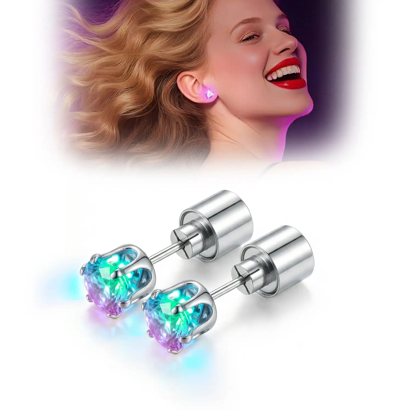 LED Light Up Stud Earrings, Glowing Diamond Crown Earrings for Women & Men, Party Jewelry for Weddings, Birthdays, Nightclubs, Disco & Festivals