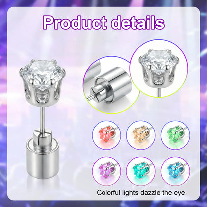 LED Light Up Stud Earrings, Glowing Diamond Crown Earrings for Women & Men, Party Jewelry for Weddings, Birthdays, Nightclubs, Disco & Festivals