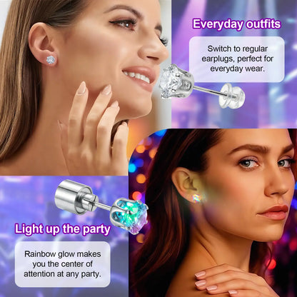 LED Light Up Stud Earrings, Glowing Diamond Crown Earrings for Women & Men, Party Jewelry for Weddings, Birthdays, Nightclubs, Disco & Festivals